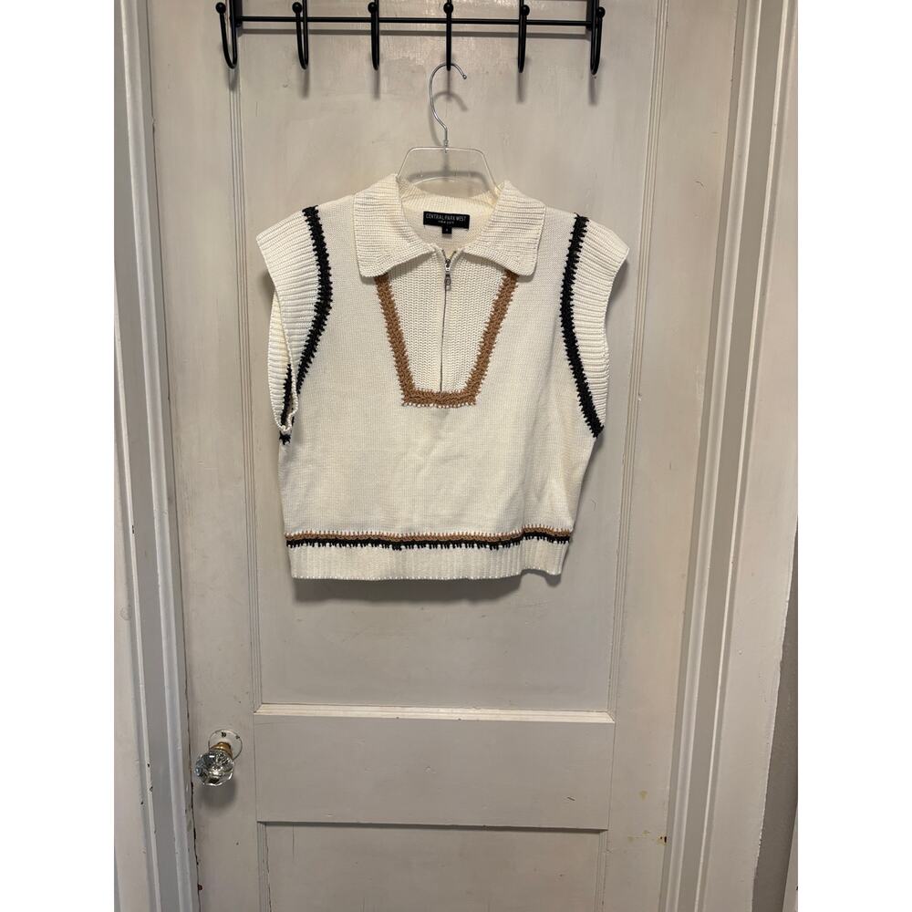 Anthropology Central Park West Preppy Cap Sleeve Collar Knit Sweater Vest Small